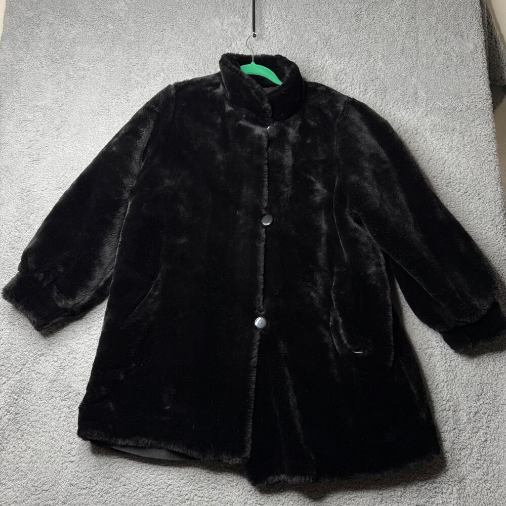 Vintage Faux Fur Coat Women's 2XL Black Button Front
